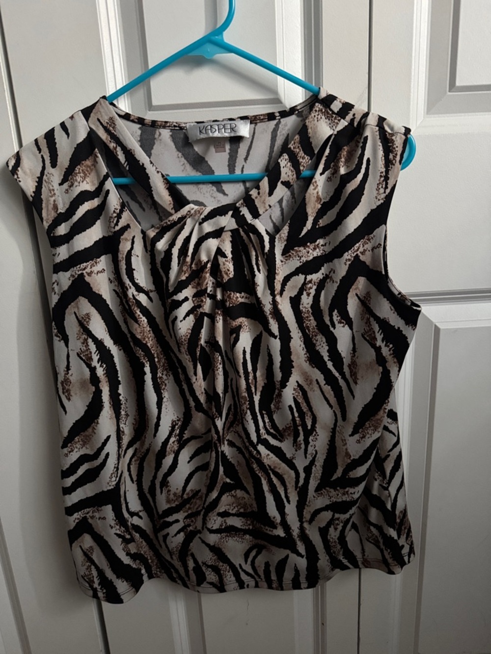 Kasper Sleeveless Zebra-Print Camisole in Cream, Black and Brown